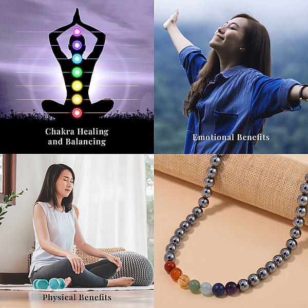 Shop Lc Seven Chakra Terahertz 350.00 Ctw Beaded Necklace 20 Inches In Rhodium Over Sterling Silver