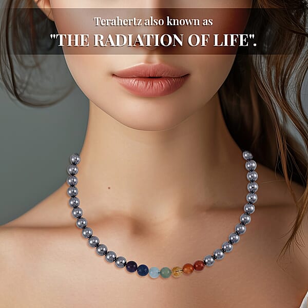 Shop Lc Seven Chakra Terahertz 350.00 Ctw Beaded Necklace 20 Inches In Rhodium Over Sterling Silver