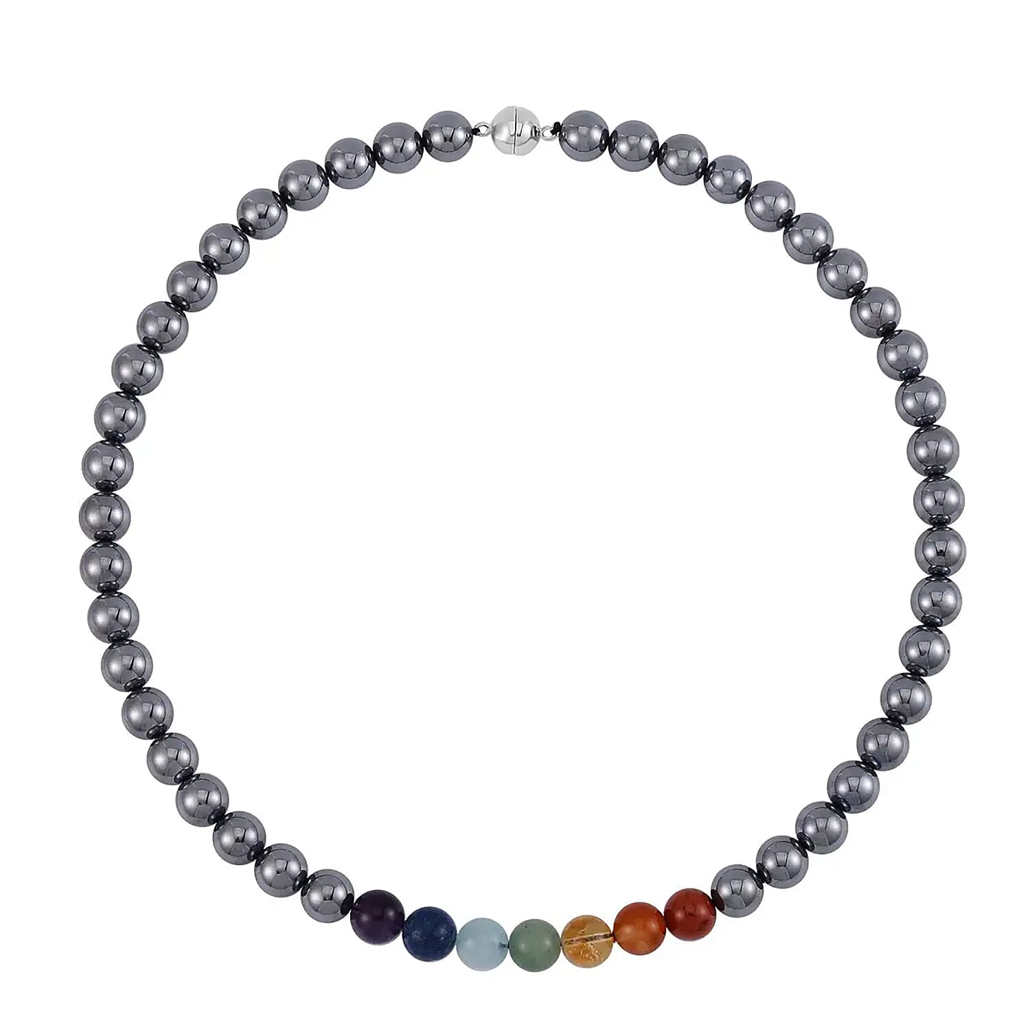shop lc Seven Chakra Terahertz 350.00 ctw Beaded Necklace 20 Inches in Rhodium Over Sterling Silver