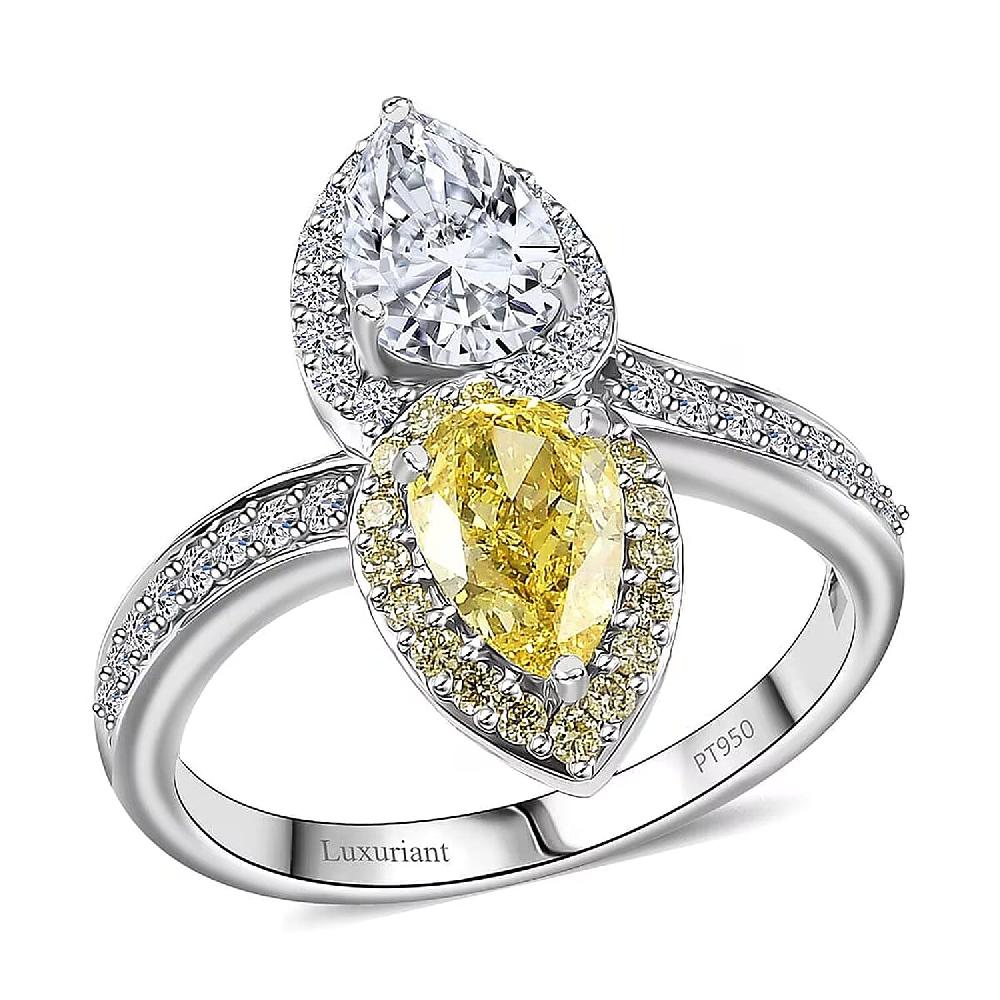 shop lc SGL Certified 950 Platinum Luxuriant Lab Grown Yellow and White Diamond (VS) Bypass Ring 2.50 ctw