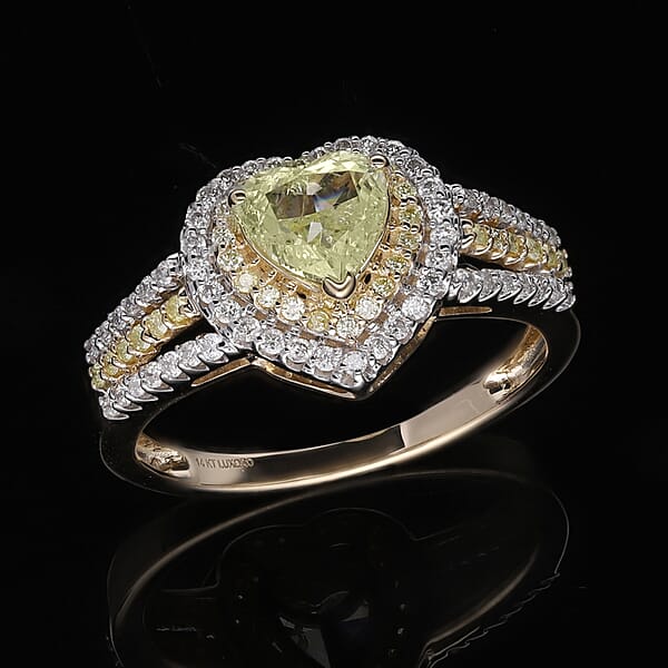 Shop Lc SGL Certified Luxoro 14K Yellow Gold Natural Yellow And White Diamond I1-I2 Heart Ring 4.10 Grams 1.50 Ctw