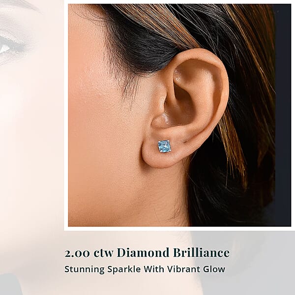 Shop Lc SGL Certified Luxuriant Lab Grown Blue Diamond (IR) 2.00 Ctw Stud Earrings In 10K White Gold