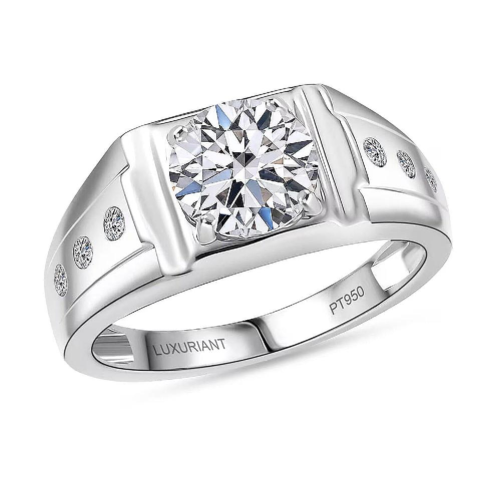 shop lc SGL Certified Luxuriant Lab Grown Diamond (E-F VS) Art Deco Men's Ring in 950 Platinum 2.20 ctw