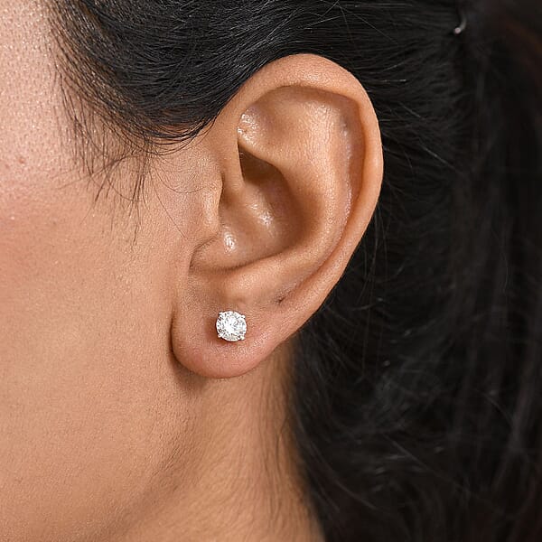 Shop Lc SGL Certified Luxuriant Lab Grown Diamond G-H SI 1.50 Ctw Solitaire Stud Earrings In 10K Yellow Gold