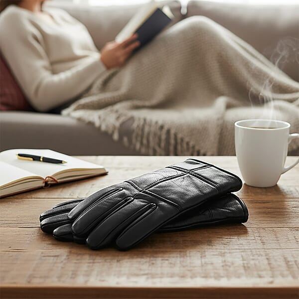 Shop Lc Black 100% Genuine Leather Gloves