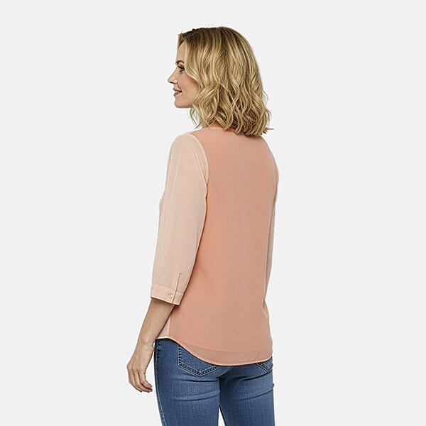 Shop Lc FOREVER21 Peach 3/4 Sleeve Woven Blouse - S