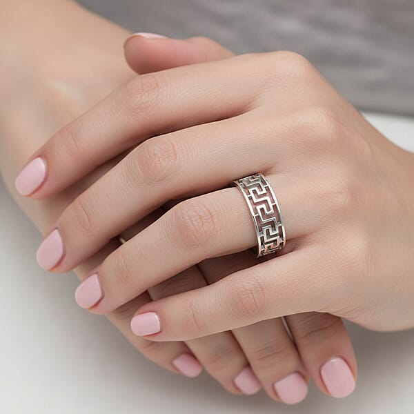 Shop Lc Greek Key Band Ring In Stainless Steel