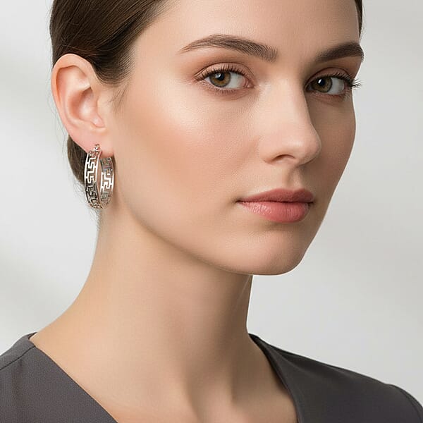 Shop Lc Greek Key Hoop Earrings In Stainless Steel