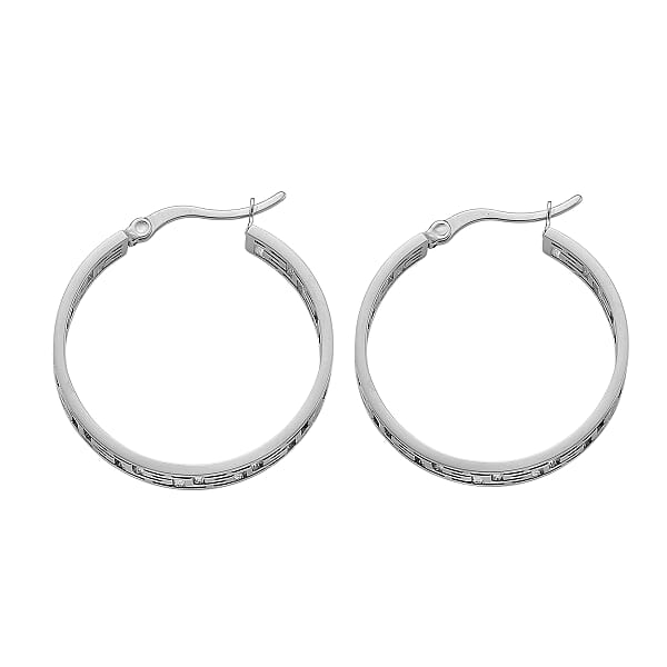 Shop Lc Greek Key Hoop Earrings In Stainless Steel