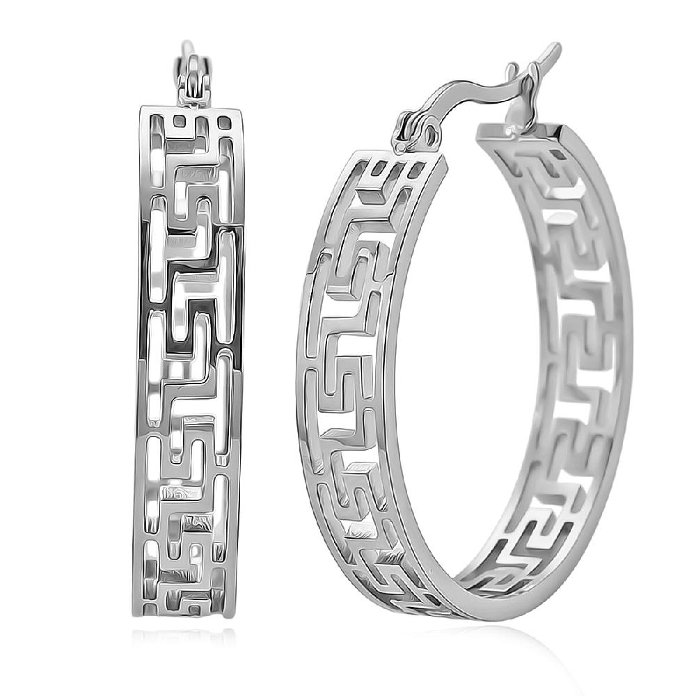 shop lc Greek Key Hoop Earrings in Stainless Steel