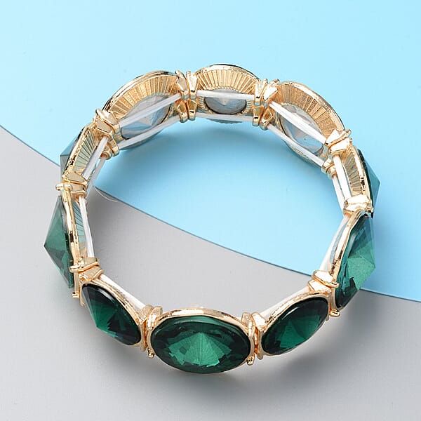 Shop Lc Green Glass Bracelet In Goldtone (7.00 In)