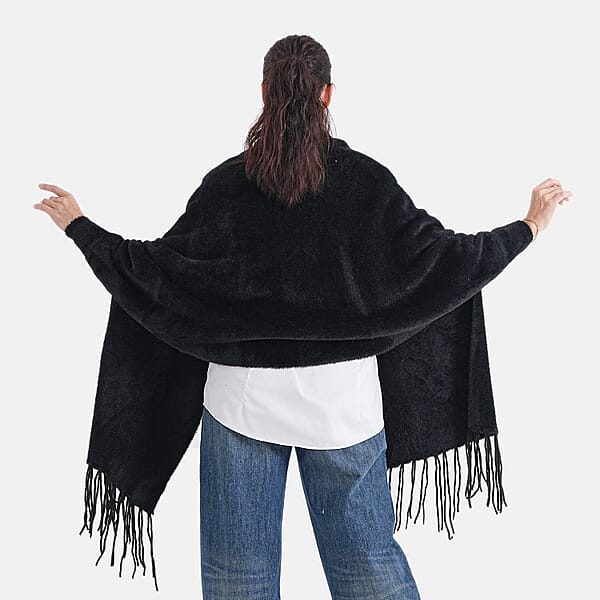 Shop Lc La Marey Black Embroidery Tassel Poncho