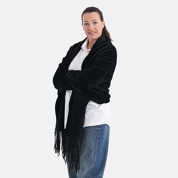 Shop Lc La Marey Black Embroidery Tassel Poncho