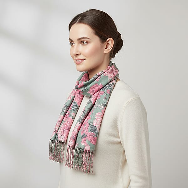 Shop Lc La Marey Light Green Floral Printed Scarf