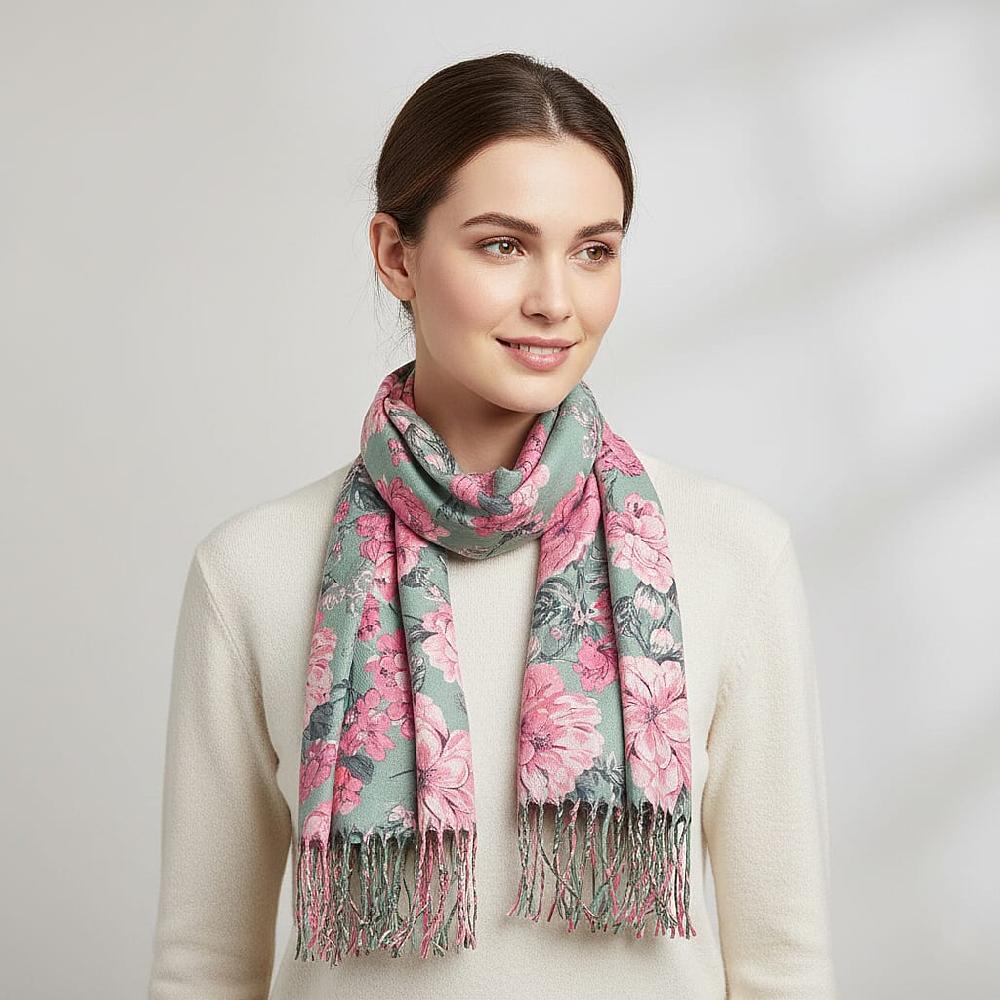 shop lc La Marey Light Green Floral Printed Scarf