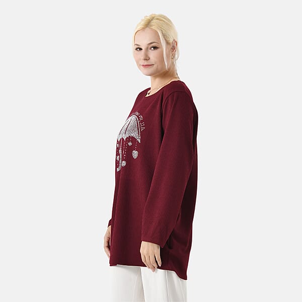 Shop Lc La Marey Red Long Sleeve Ribbed Top