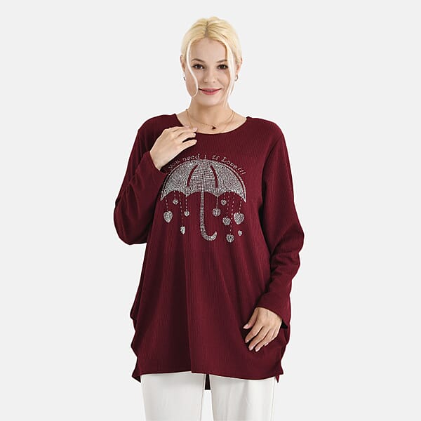 Shop Lc La Marey Red Long Sleeve Ribbed Top