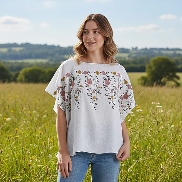 Shop Lc La Marey White Floral Embroidery Kaftan A1