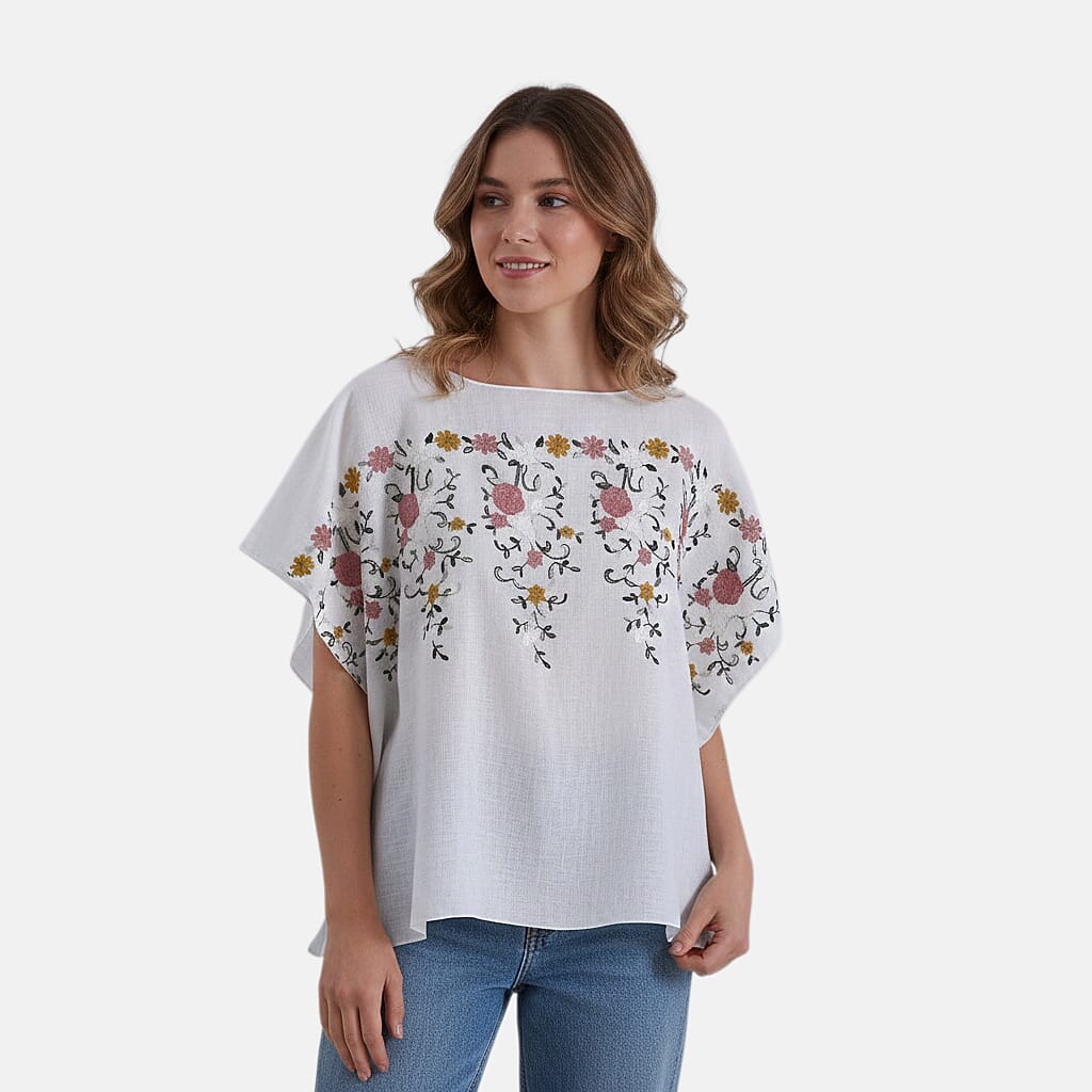shop lc La Marey White Floral Embroidery Kaftan A1