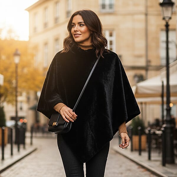 Shop Lc Tamsy Black Faux Fur Poncho