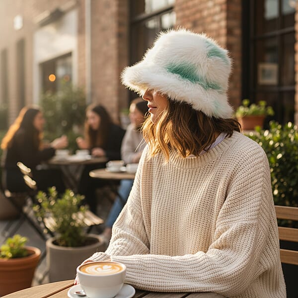 Shop Lc Tamsy Green Faux Fur Hat With Bicolor