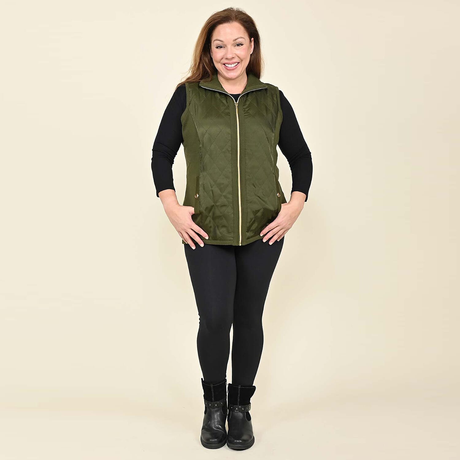 shop lc Tamsy Olive Quilted Knit Zip Front Vest - S