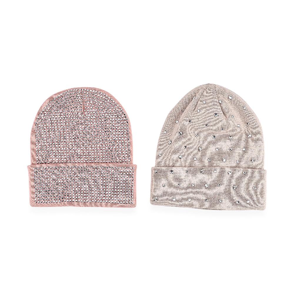 shop lc Tamsy Pink Knitted 2pcs Beanie