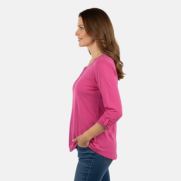 Shop Lc Tamsy Pink Topaz Button Top - XL