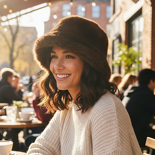 Shop Lc Tamsy Set Of 2 Brown Faux Fur Round Hat