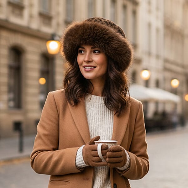Shop Lc Tamsy Set Of 2 Brown Faux Fur Round Hat