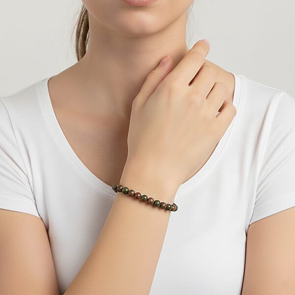 Shop Lc Unakite Beaded Stretch Bracelet 60.00 Ctw