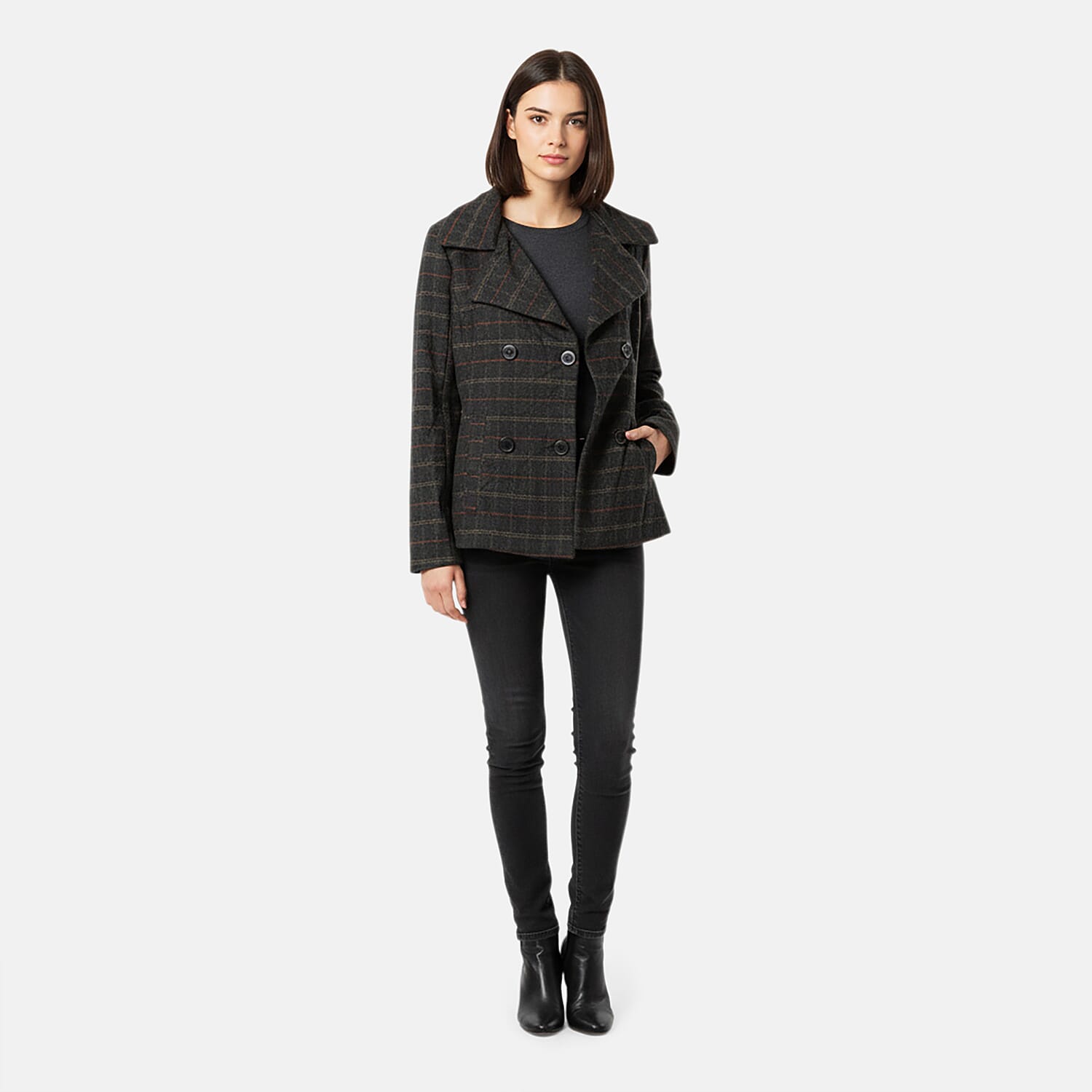shop lc VMONG Women's Melton Plaid Peacoat S