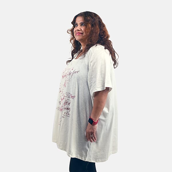 Shop Lc White Floral Quote Oversized Shirt-S