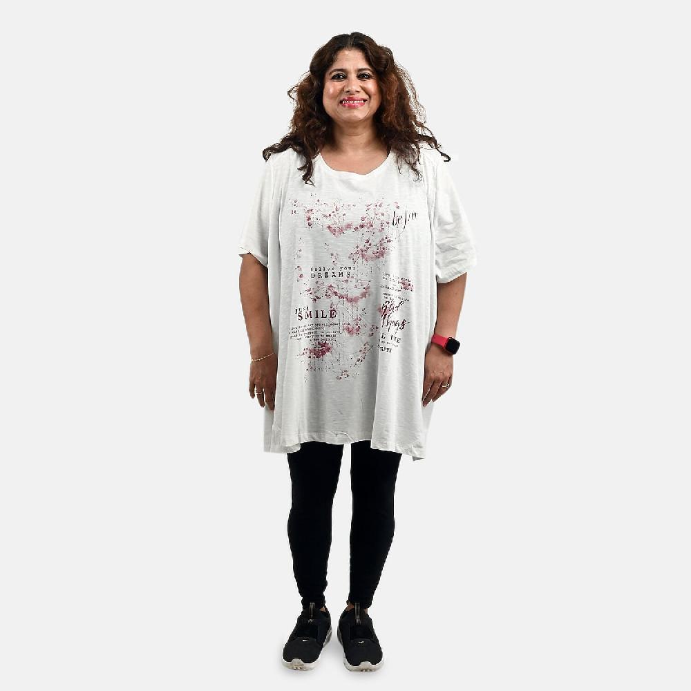 shop lc White Floral Quote Oversized Shirt-S