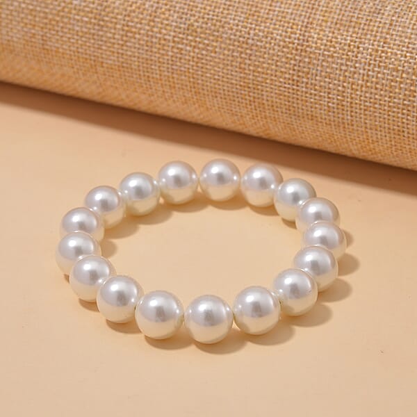 Shop Lc White Shell Pearl 12mm Stretch Bracelet