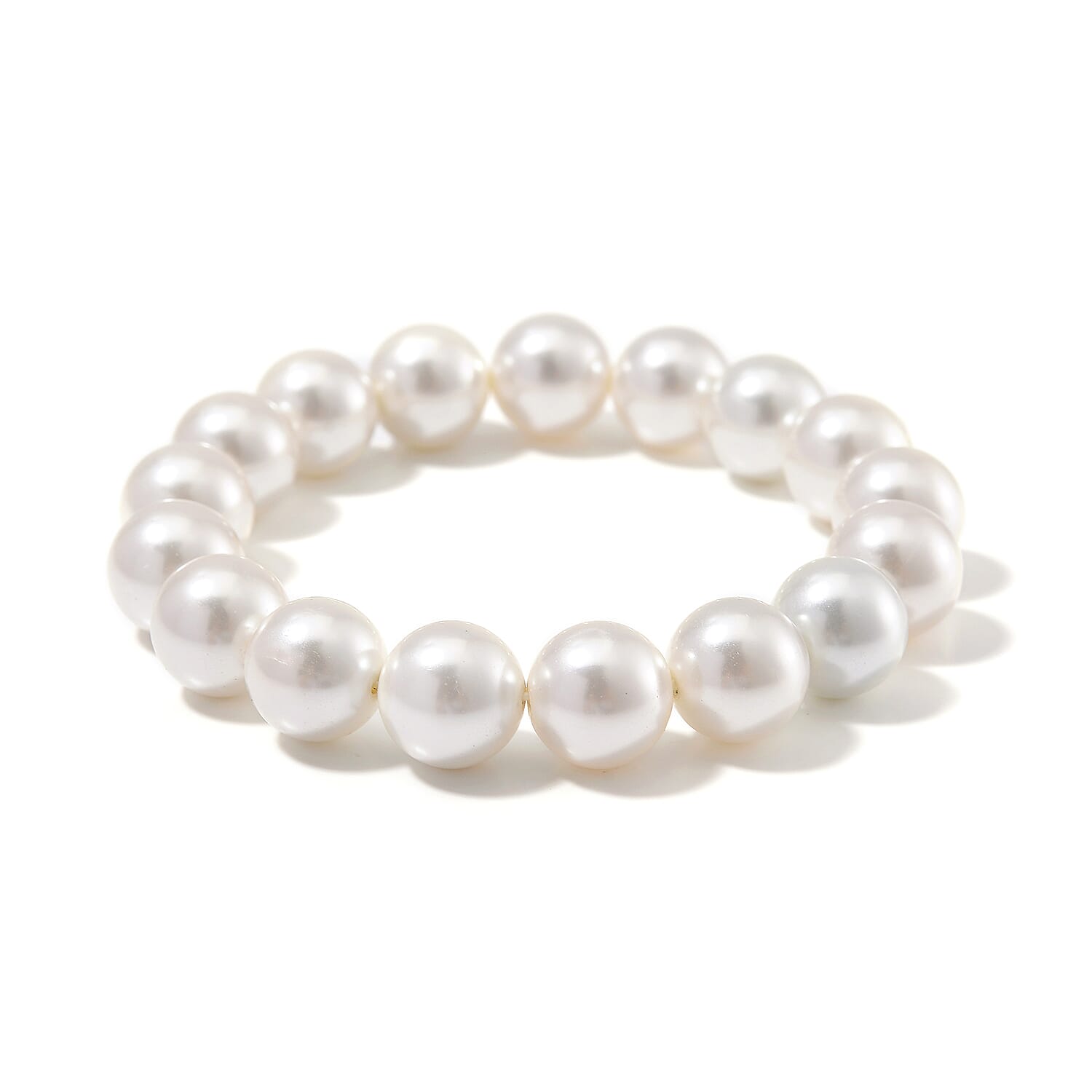 shop lc White Shell Pearl 12mm Stretch Bracelet