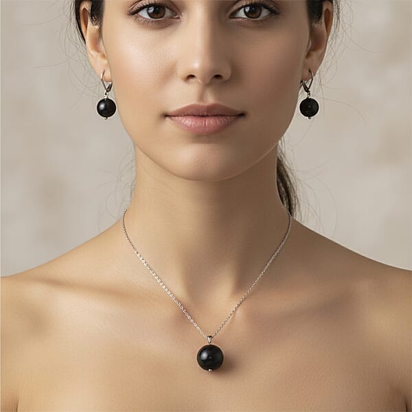 Shop Lc Shungite 47.00 Ctw Lever Back Earrings And Pendant Without Chain In Stainless Steel
