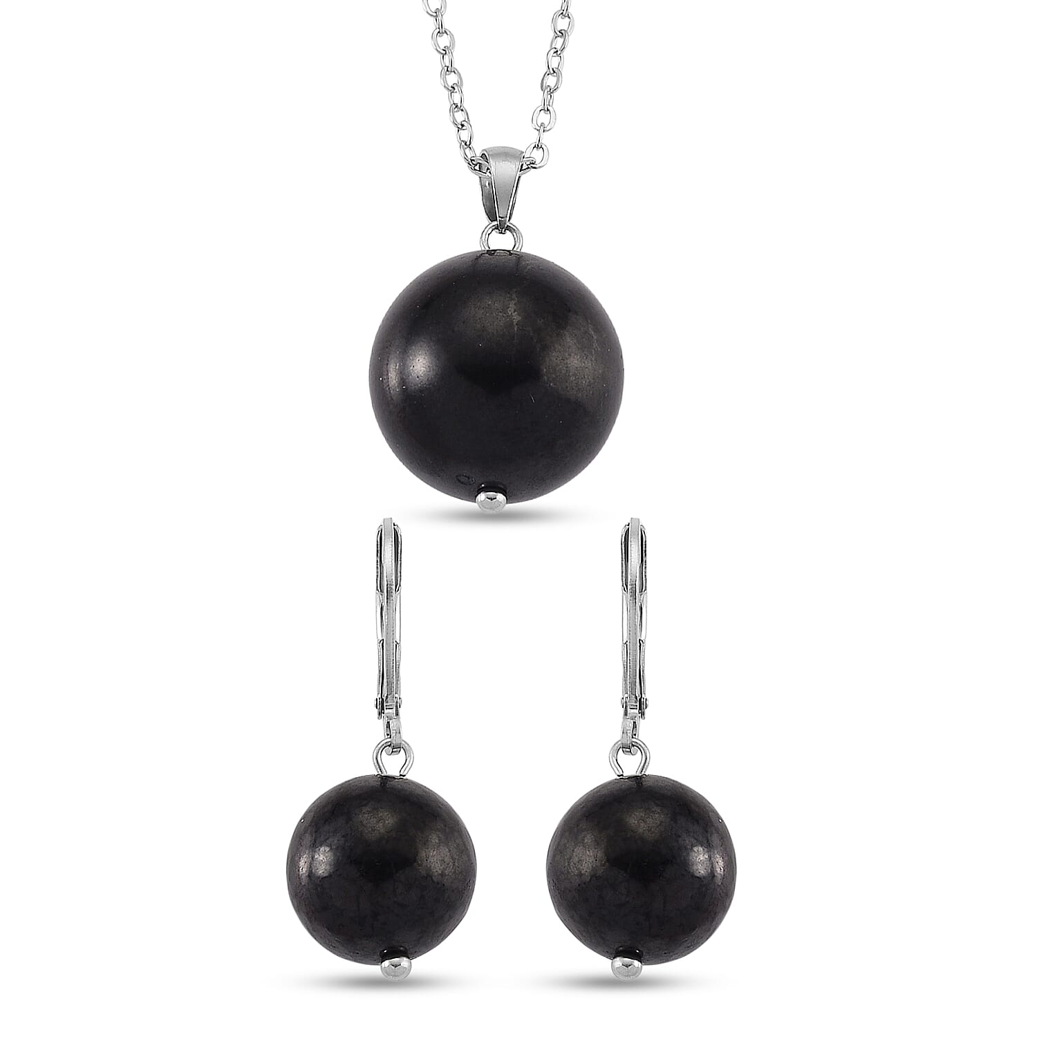 shop lc Shungite 47.00 ctw Lever Back Earrings and Pendant without Chain in Stainless Steel