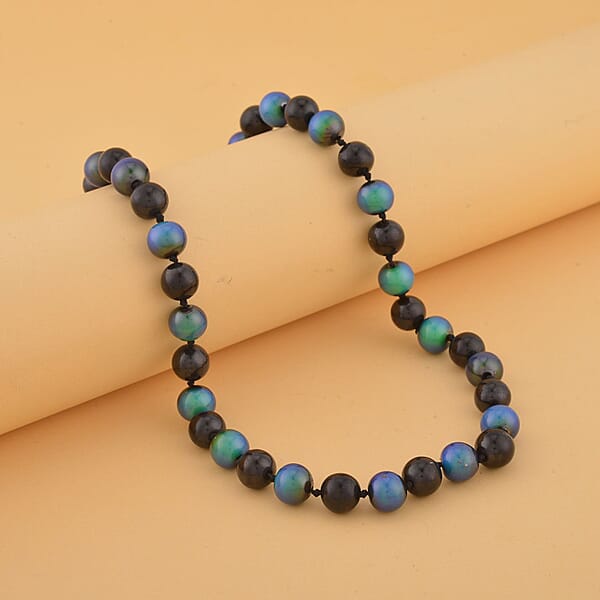 Shop Lc Shungite And Color Change Hematite 368.00 Ctw Beaded Necklace In Rhodium Over Sterling Silver 18-20 Inches