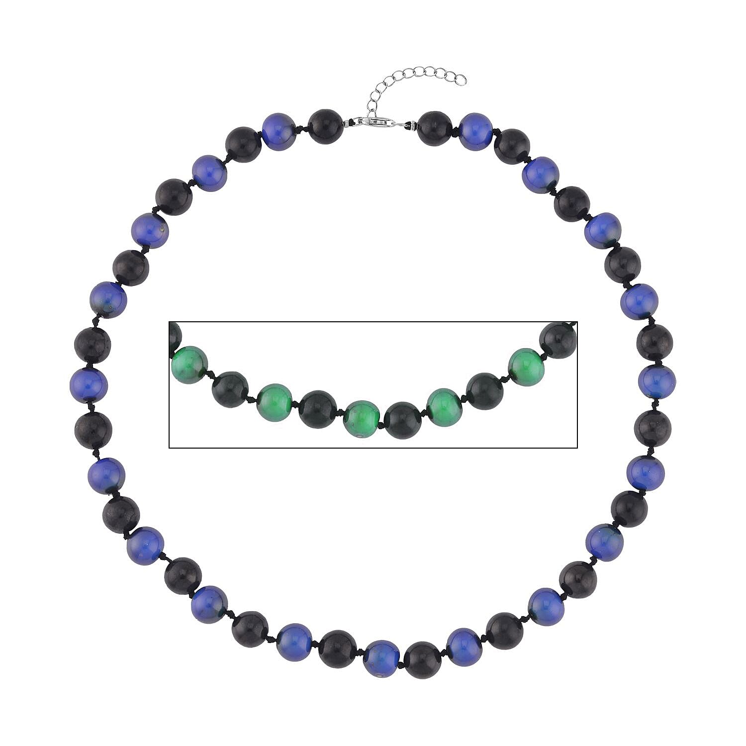 shop lc Shungite and Color Change Hematite 368.00 ctw Beaded Necklace in Rhodium Over Sterling Silver 18-20 Inches