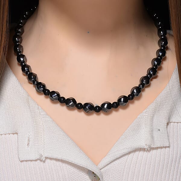Shop Lc Shungite And Hematite 480.00 Ctw Beaded Carved Necklace In Silvertone 20 Inches