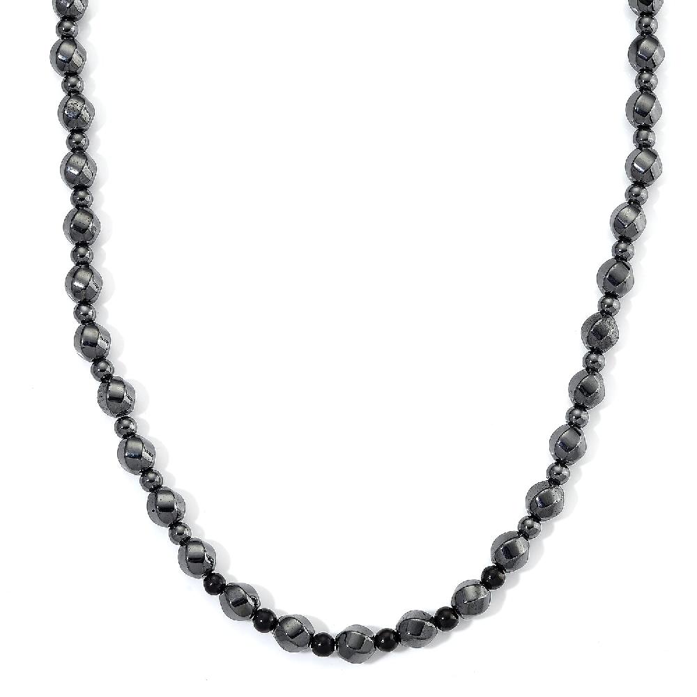 shop lc Shungite and Hematite 480.00 ctw Beaded Carved Necklace in Silvertone 20 Inches