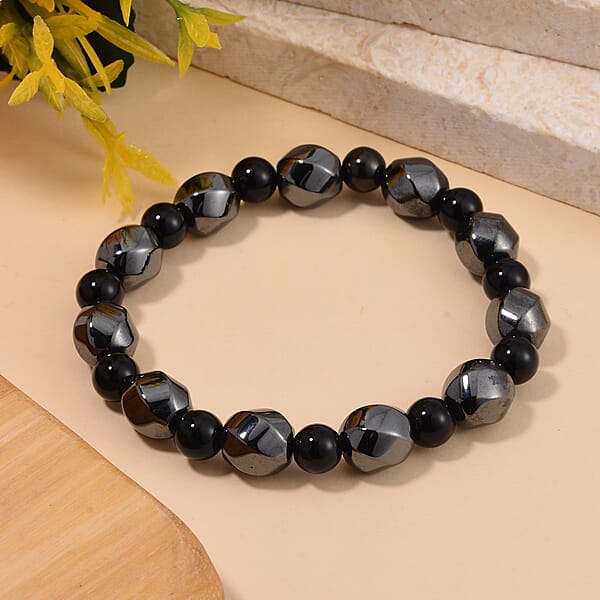 Shop Lc Shungite And Magnetic Hematite 50.10 Ctw Beaded Stretch Bracelet