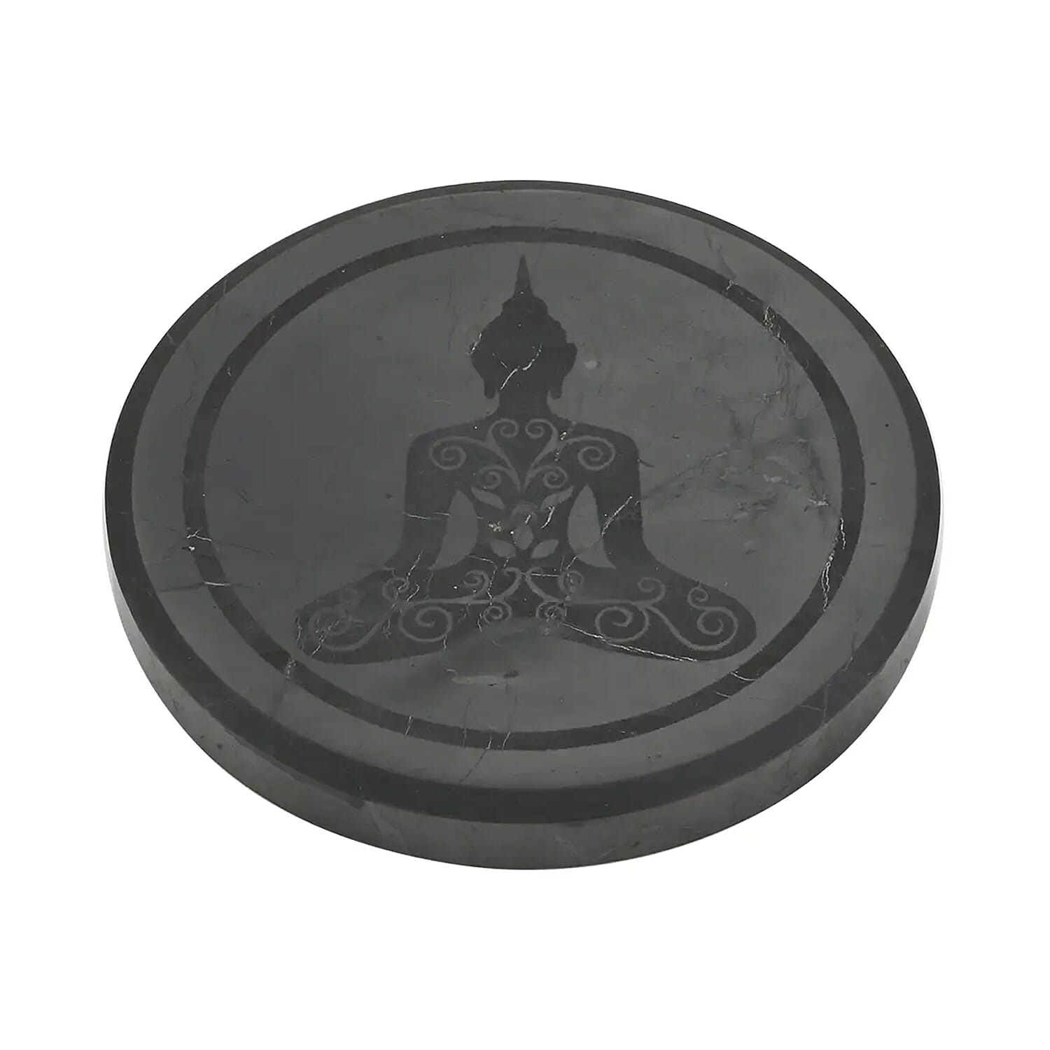 shop lc Shungite Buddha Round Tile 10cm Approx. 947.00 ctw