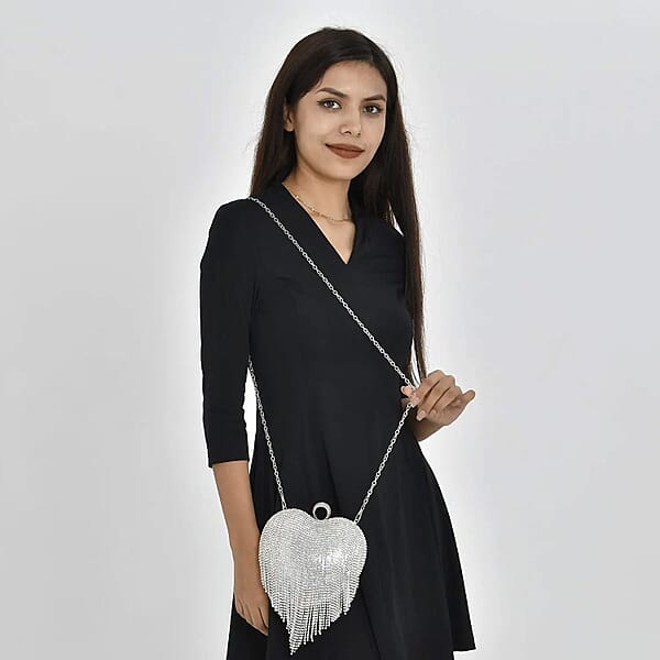 Shop Lc Silver Heart Shape Tassel Clutch Bag For Women With Handle And Removable Chain Strap Women Purse Designer Bags Ladies Purse Handbags For Women