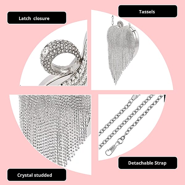 Shop Lc Silver Heart Shape Tassel Clutch Bag For Women With Handle And Removable Chain Strap Women Purse Designer Bags Ladies Purse Handbags For Women