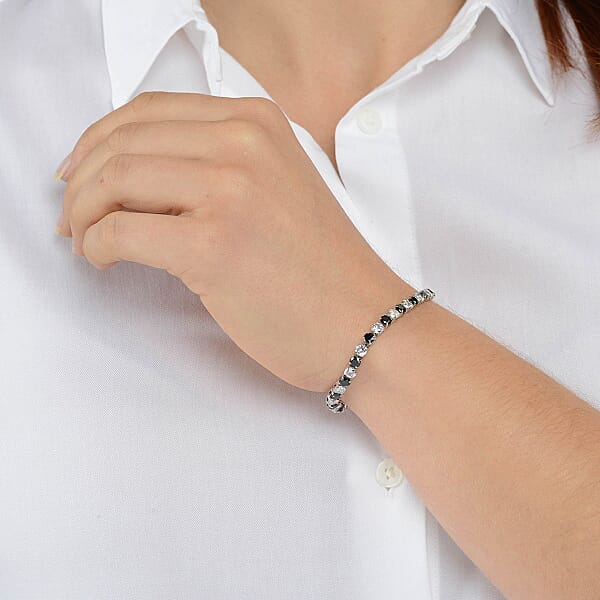 Shop Lc Simulated Black And White Diamond Tennis Bracelet In Silvertone (8.00 In)