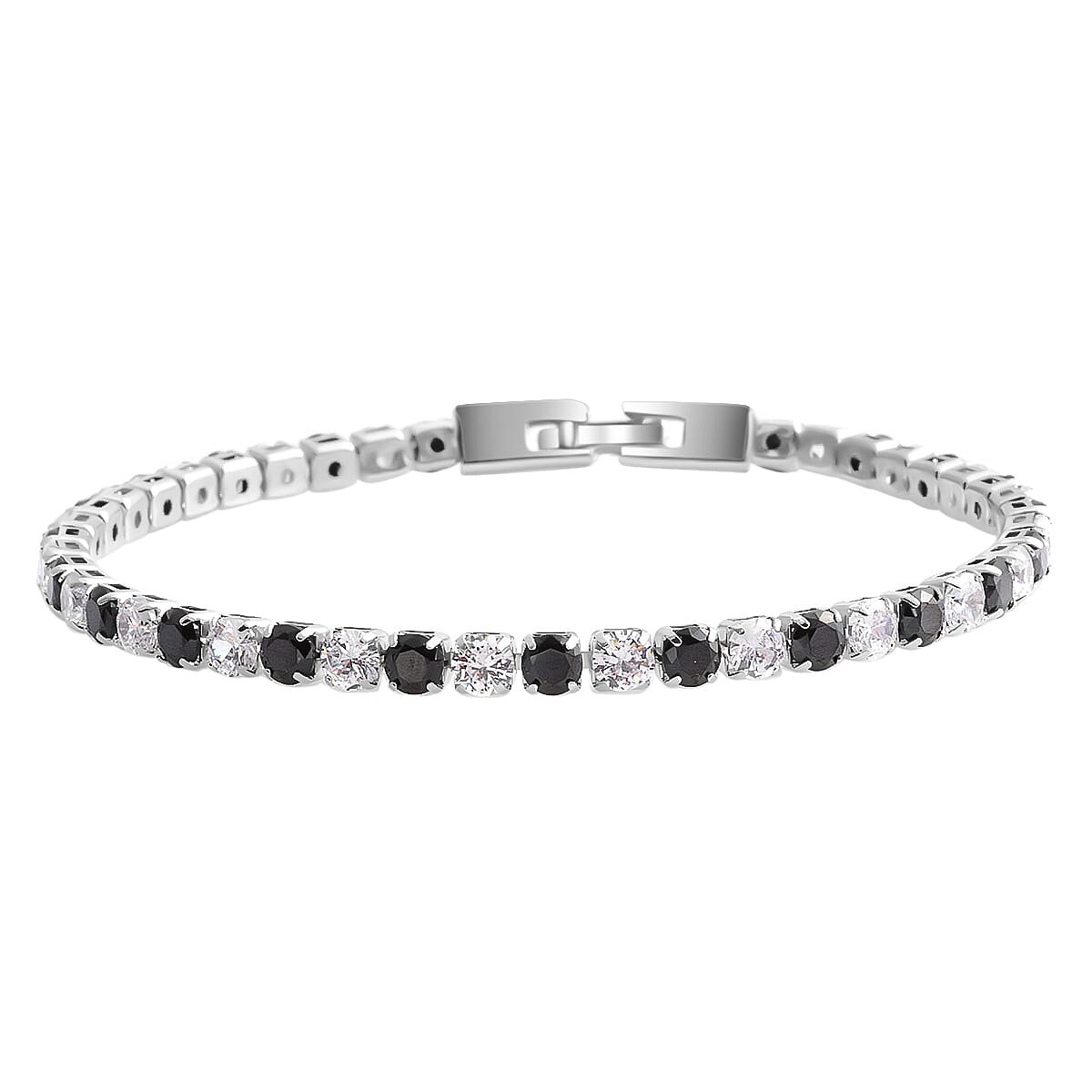 shop lc Simulated Black and White Diamond Tennis Bracelet in Silvertone (8.00 In)