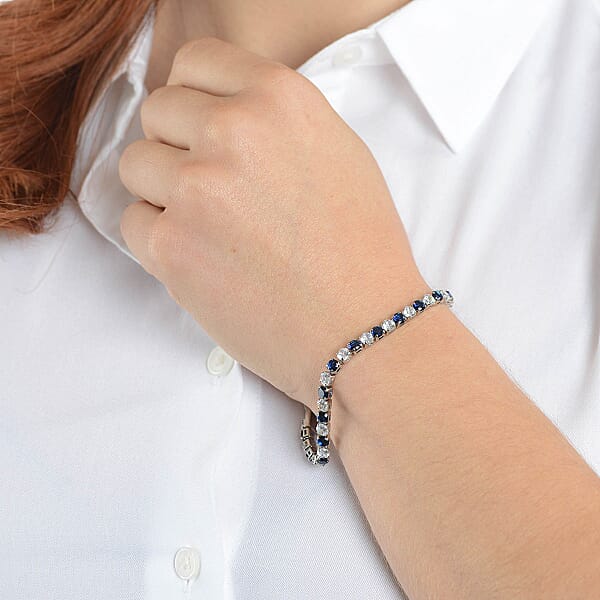Shop Lc Simulated Blue And White Diamond Tennis Bracelet In Silvertone (8.00 In)