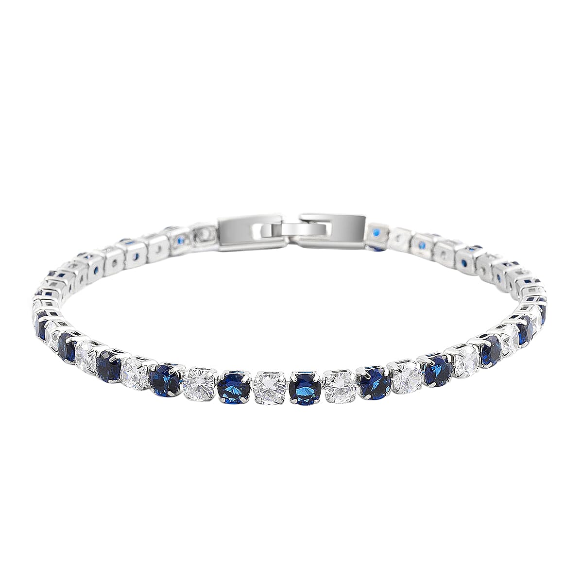 shop lc Simulated Blue and White Diamond Tennis Bracelet in Silvertone (8.00 In)